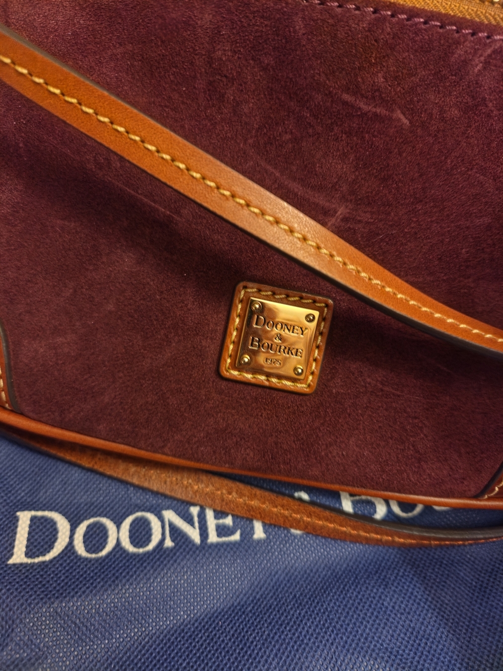 Dooney & Bourke Suede Slim Crossbody with Tan Leather Trim - Wine